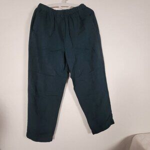 Oysho Womens High Rise Elastic Waist Linen Straight Leg Crop Pants Medium Teal
